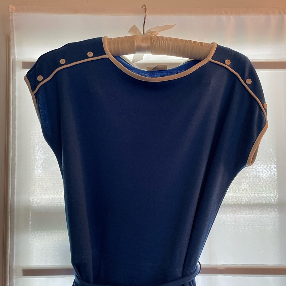 LAND & Sea Royal Blue Midi Dress with White Accents 1970s USA Made Vtg Size 14 - Picture 3 of 6